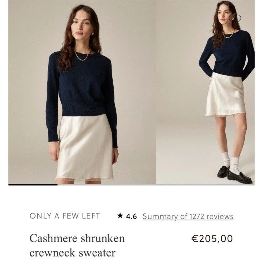 J. Crew 100% Cashmere shrunken Crop Fit crewneck Navy Blue sweater S